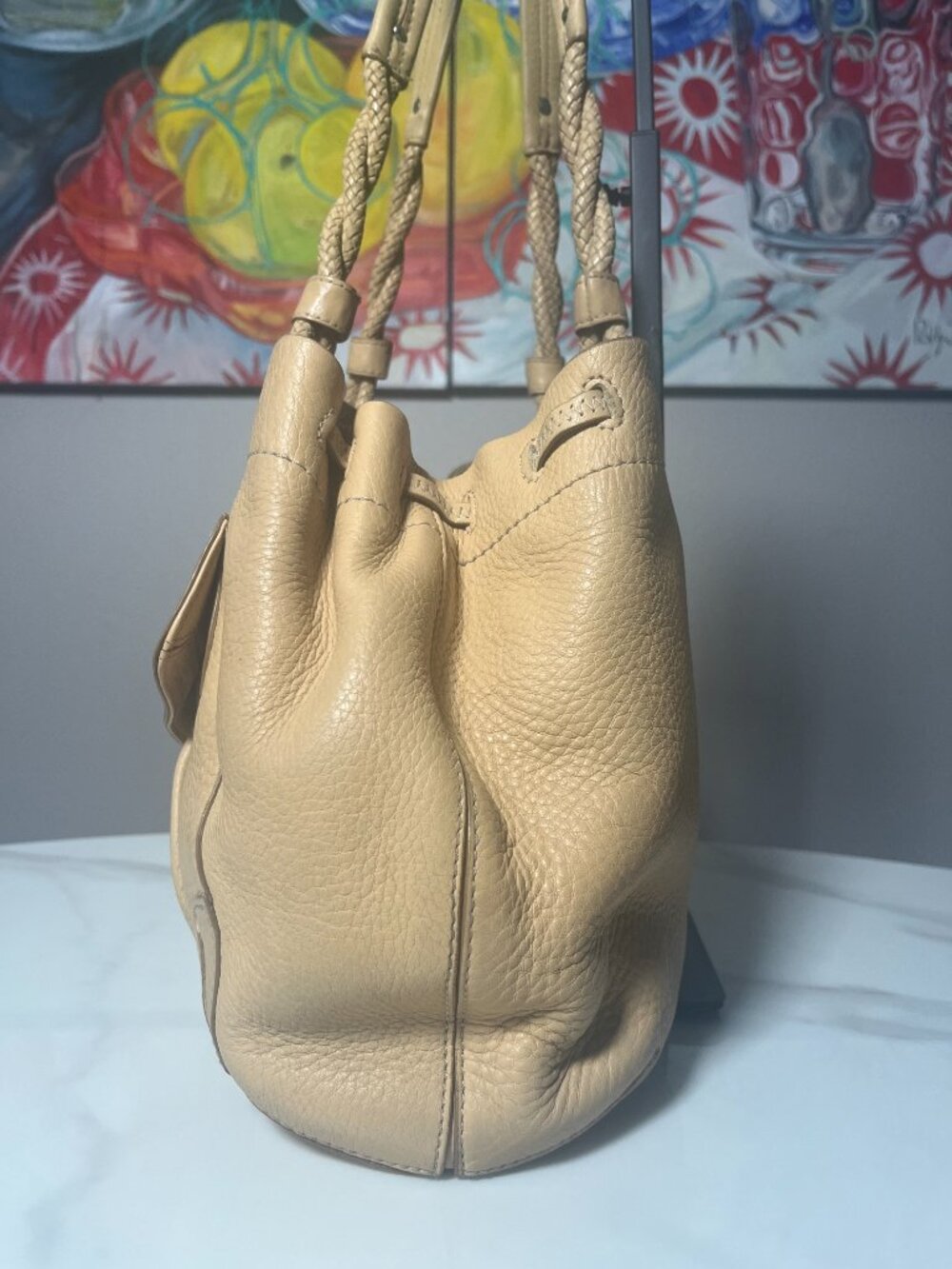 Cole Haan Village SP06 Beige Pebbled Leather Hobo Shoulder Bag Y2K - Picture 4 of 16